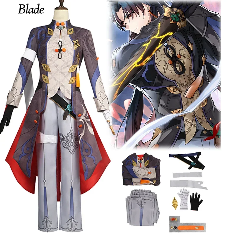 

Blade Cosplay Honkai Star Rail Costume Wig Game Uniform Earrings Stellaron Hunters Astral Express Halloween Party Men Props