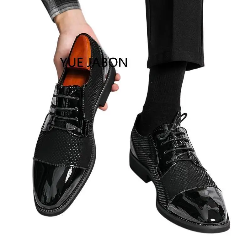 Black White Derby Shoes for Men Dress Lace-up Handmade Formal Shoes Spring Autumn Pu Men Dress Casual Shoes Size 38-46