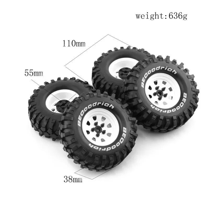 Aro de roda de metal nt4 de 1.9 polegadas, 4 unidades, 90 100 110mm, pneu de borracha, furo interno da roda 5mm, adequado para veículo rastreado rc