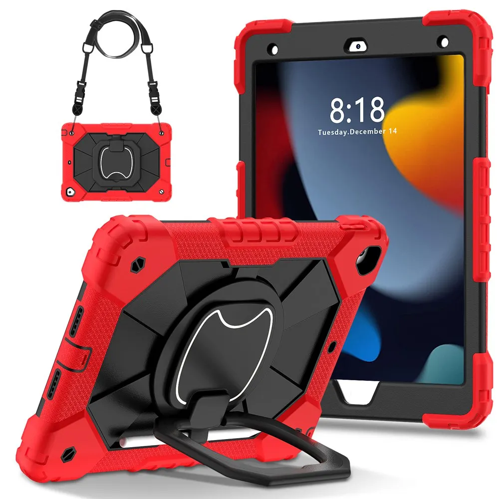 Etui na iPada 9. generacji 10,2 cala A2602 A2603 A2604 Pokrowiec na tablet dla dzieci Silikon +PC do iPada 8/7 generacji A2270 A2200 A2197 + pasek