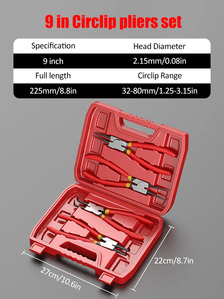 Набор плоскогубцев для стопорных колец 7/9 дюймов. Набор плоскогубцев двойного назначения с локтевой пружиной. Набор ручных плоскогубцев с внутренним изгибом и внешним стопорным кольцом.