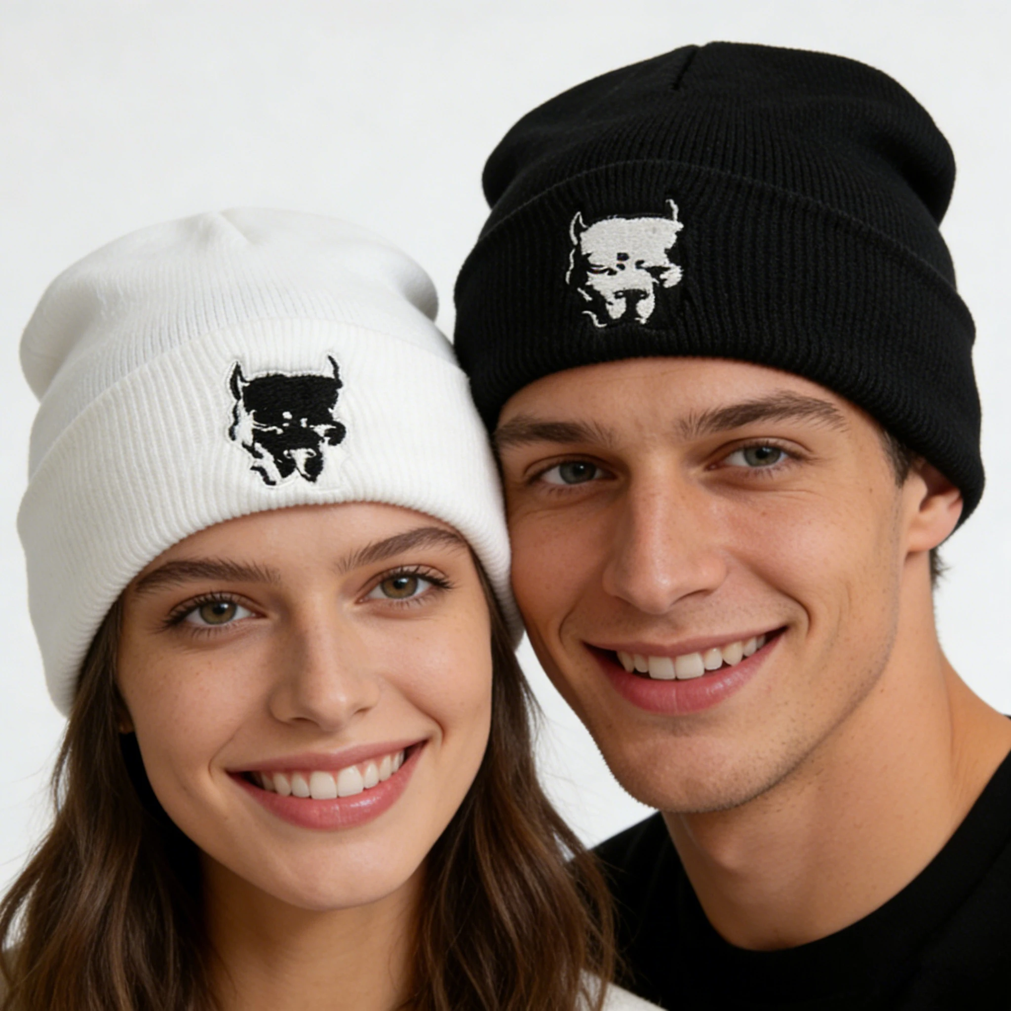 1pc unisex Pit Bull Embroidered Beanie  Autumn and Winter Hats Outdoor  Warm Motion Bicycle Breathable Cold Caps