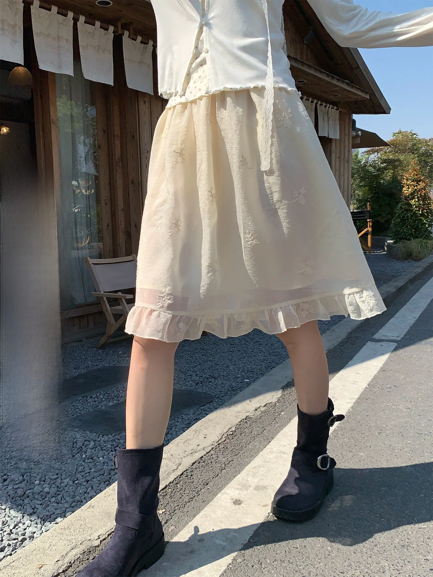 

Юбка миди Holli Korean Sle Sweet Floral с эластичным поясом, оборками и вышивкой, для дома, города, повседневной носки и поездок на работу