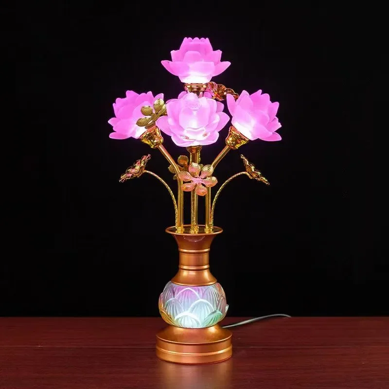 TEMAR Colored LED Lotus Table Lamp For Buddha Lamp Household Buddha Hall Lamp Glass Lamp Temple Worship Buddha Front Lamp