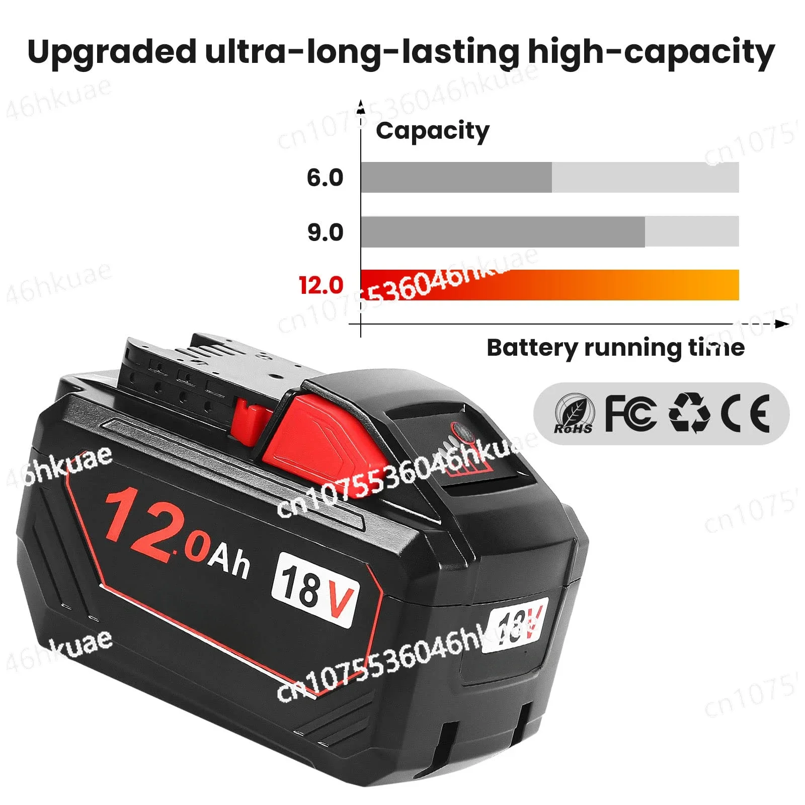 M18 Rechargeable Li-Ion Battery 18V 7.0/8 0/9.0/12Ah Replacement Milwaukee Cordless Tool