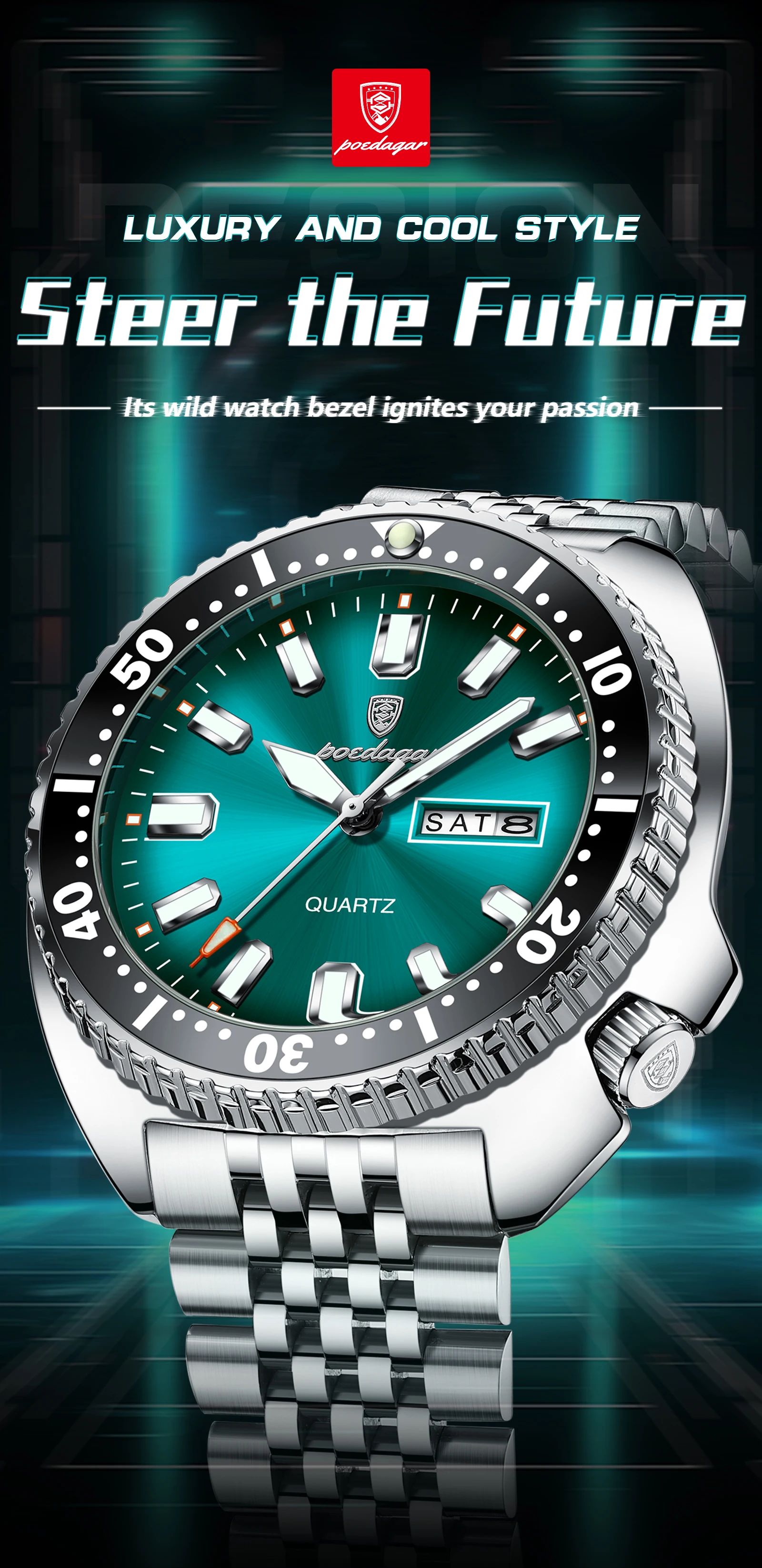POEDAGAR Luxus Business Männer Uhr Datum Woche Wasserdicht Leucht Mann Armbanduhr Sport Edelstahl Quarz herren Uhren Reloj – Detail 2