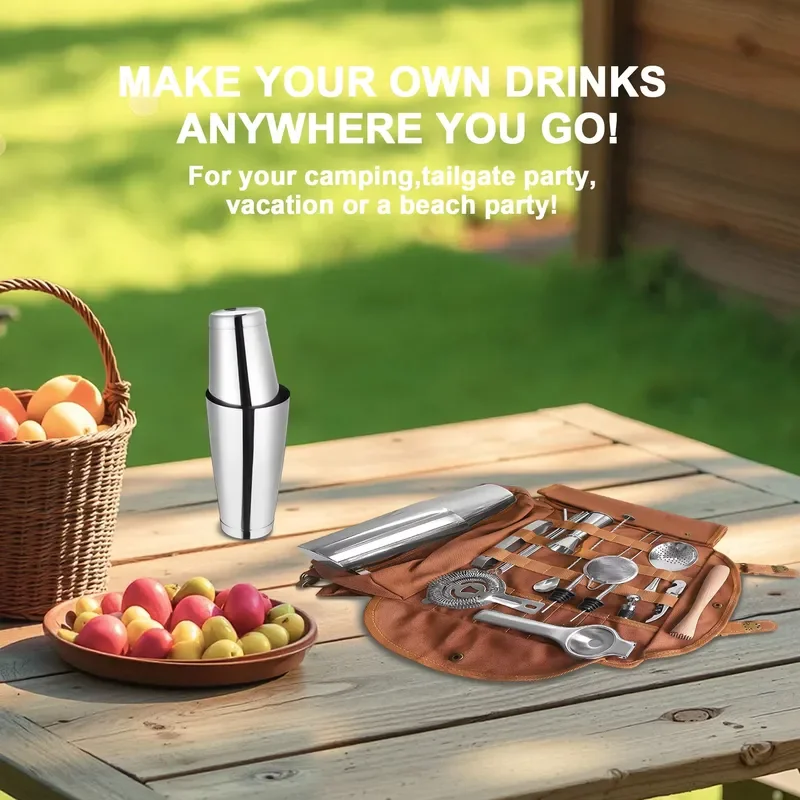 Professional Bar Tool Kit Modern Portable Cocktail Shaker Set for Hotel Cafe Party Entertainment Mixing Accessories Stainless
