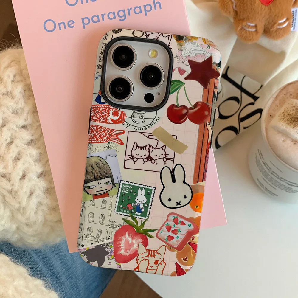 Orange Pink Rabbit Cherry Strawberry Phone Case for IPHONE 16ProMax 15 14 13 12MINI 11 Acrylic TPU Two in One Mobile Phone Cases