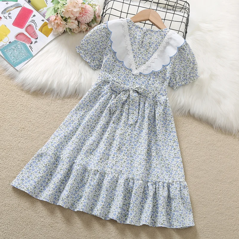 Kids Summer Dress Baby Girls Dresses Floral Print Lace Girls Clothes Children Clothing Teenagers School Costume 6 8 10 12 Years