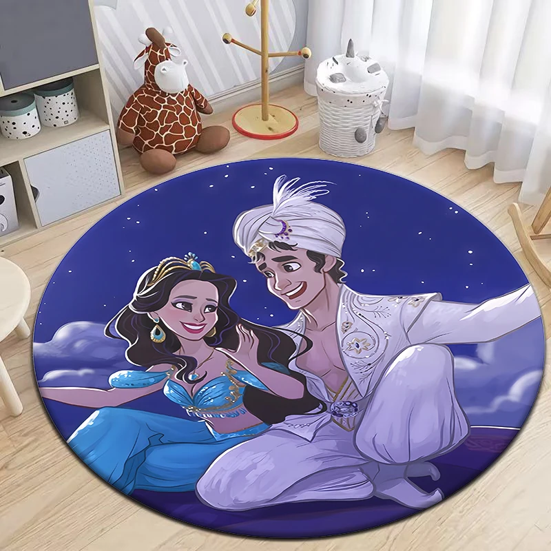 سجادة دائرية مطبوعة كرتونية MINISO-Aladdin ، سجادة ديكور لغرفة النوم ، غرفة معيشة ، حمام ، تخييم ، باب نزه ، حصيرة مانعة للإنزلاق