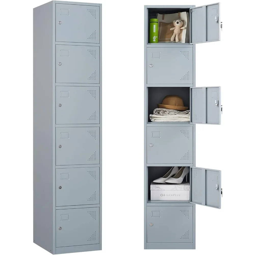 

Metal Lockers for Employees,71 Steel Storage Cabinet with 6 Door Lockable for Office Staff,Home Sundries,Gym,School (Gray