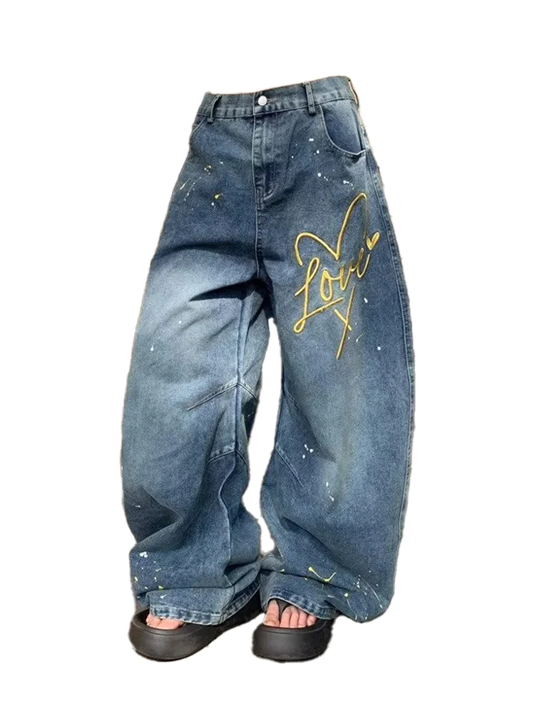 

Women's Blue Casual Jeans Cargo Baggy Y2K American High Street Harajuku Aesthetic 2000S Loose Wide Leg Jeans Pants Clothing 2025