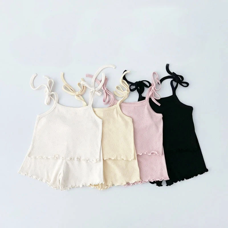 

2025 летний новый комплект одежды без рукавов для маленьких девочек, милый жилет на бретельках для маленьких девочек + шорты, костюм из 2 предметов, тонкая хлопковая одежда для малышей