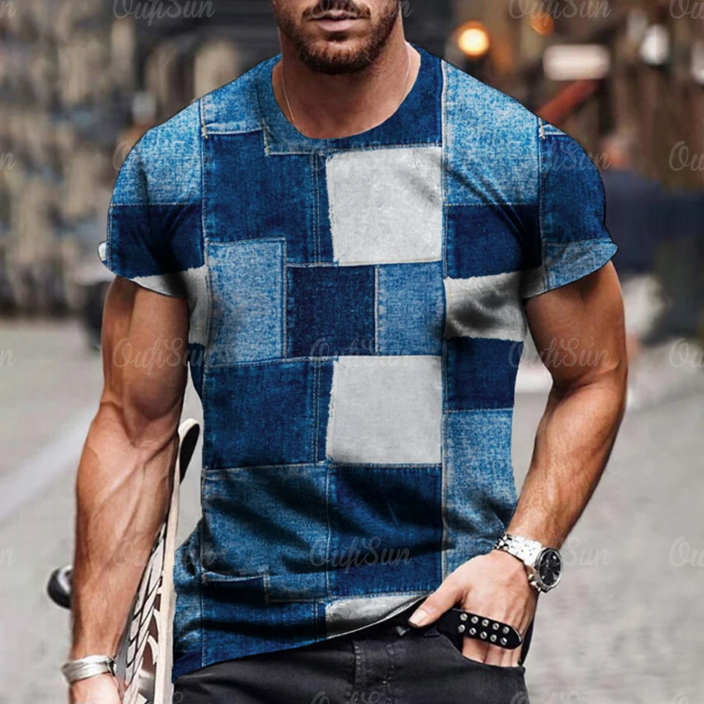 Summer 3D Printing T-Shirt for Men Simple Check Stripe Pattern Cool Breathable Short Sleeves Trendy Casual Tshirt Oversized top image 3