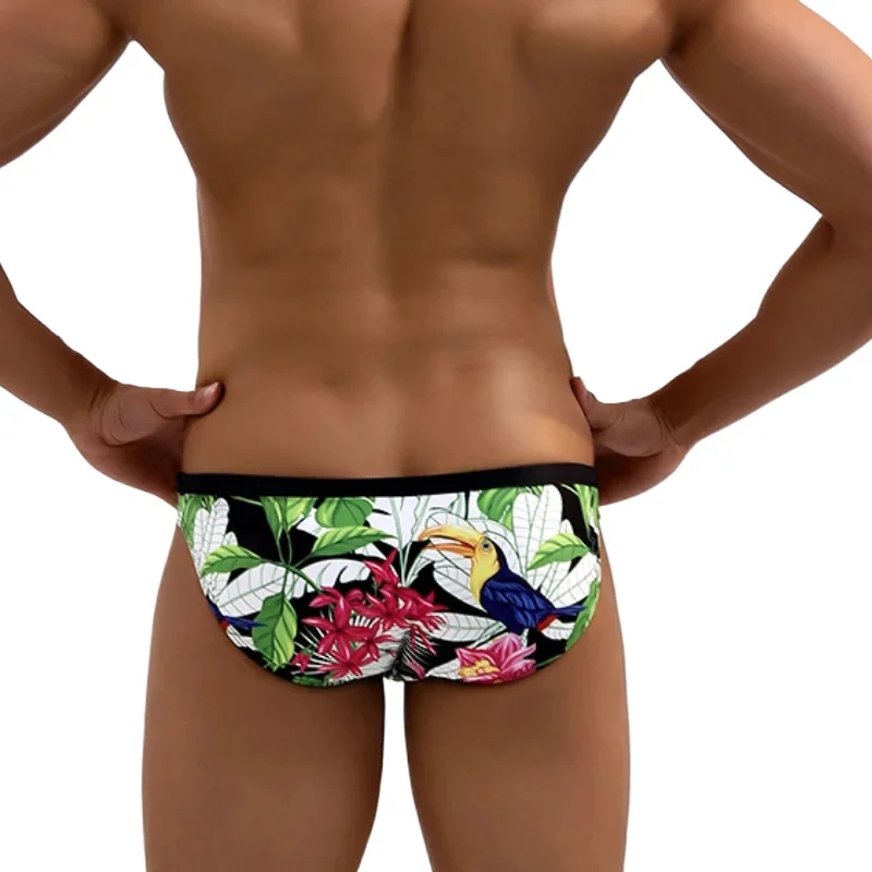 Sexy Flower Bird Bikini Swimwear Men Swim Briefs Man Swimsuits Swimming Trunk Mens Beach Surfing Bathing Suit Shorts GreatAsia