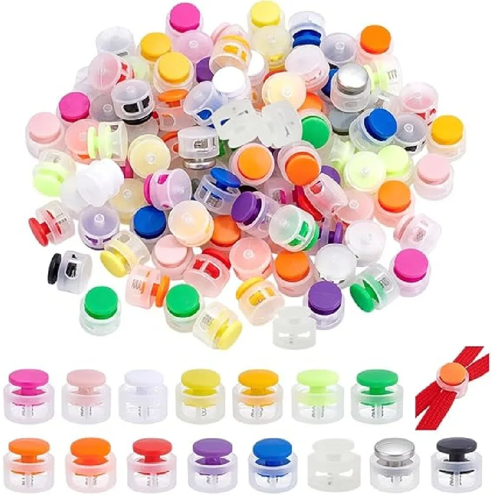 10 Pack No Tie Shoe Lace Clips, Round Double Hole Elastic Shoelace Lock, Multicolor Transparent Lazy Shoe Lace Fastener for Kids Adults Sneaker Running Shoes