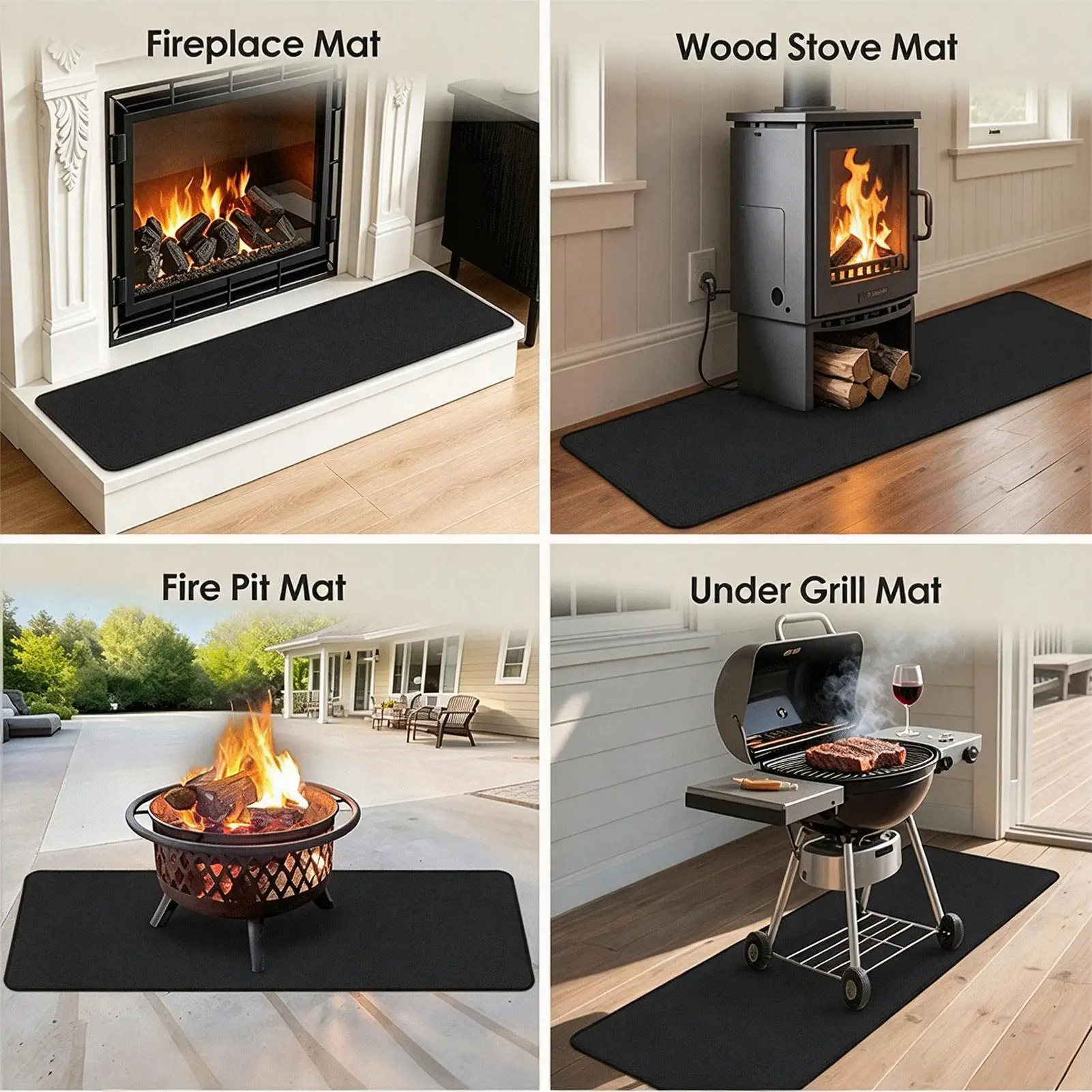Fireproof Rugs For Fireplaces 1000 Celsius Fire Resistant Deck Carpet Foldable Hearth Rug For Home Protection Floor Deck Indoor