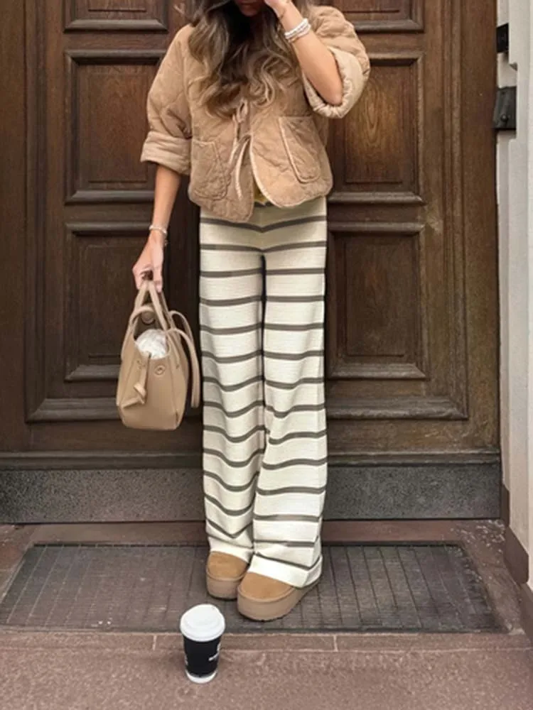 Women's contrast striped wool trousers only have trousers, which are fashionable, versatile and age-reducing, elegant and slim.