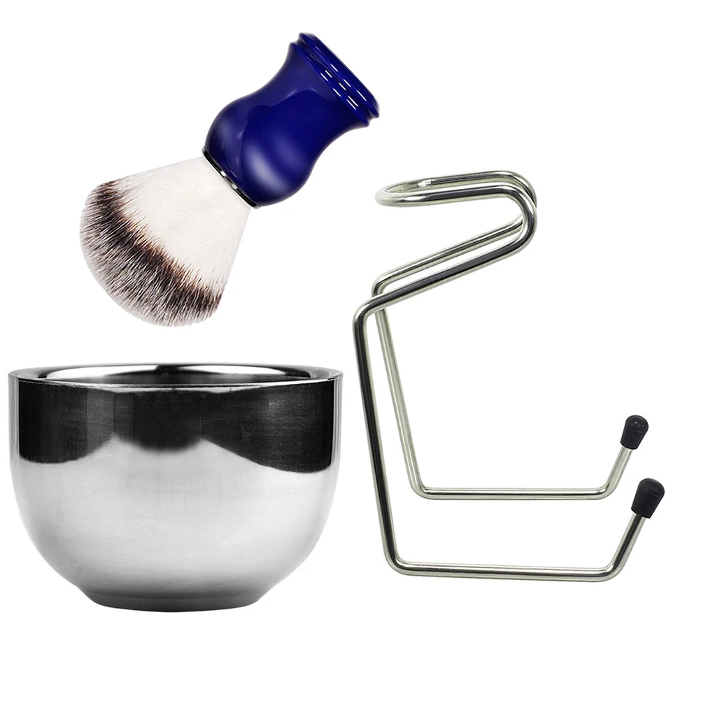

1 set 1 Set Stainless Steel Beard Brush Set With Bowl Bracket For Men Durable Grooming Kit For Shaving Trimming (Nylon Bristle)