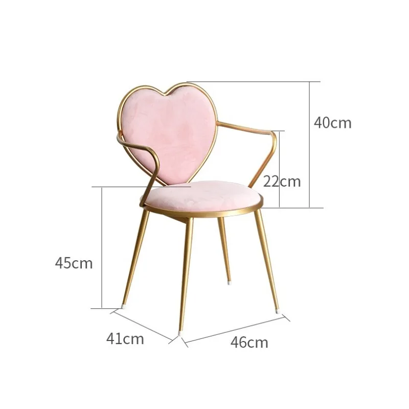 Simple Design Gold Metal Frame Heart Shape Cafe Furniture Velvet Pink Makeup Chairs Nordic Wrought Iron Velvet Dressing  Chair view 6
