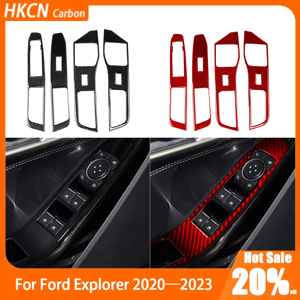 

Carbon Fiber Window Control Lifting Panel Car Accessories Interior Cover Trim Sticker Modification For Ford Explorer 2020—2023