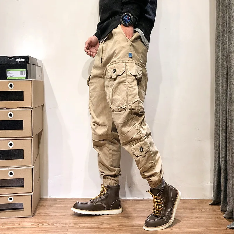 

Retro American Waed Cotton Work Trousers for Men with Multiple kets Loose Fit Long Casual Pants Youthful Vitali Sle