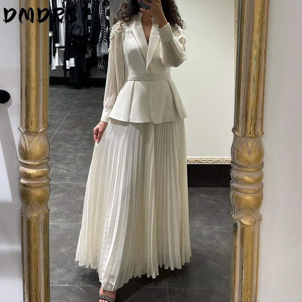 Chiffon Long Sleeves Prom Dresses Beadings Pleated Party Gowns Special Banquet Club Vestidos De Fiesta Evening Dress Customized