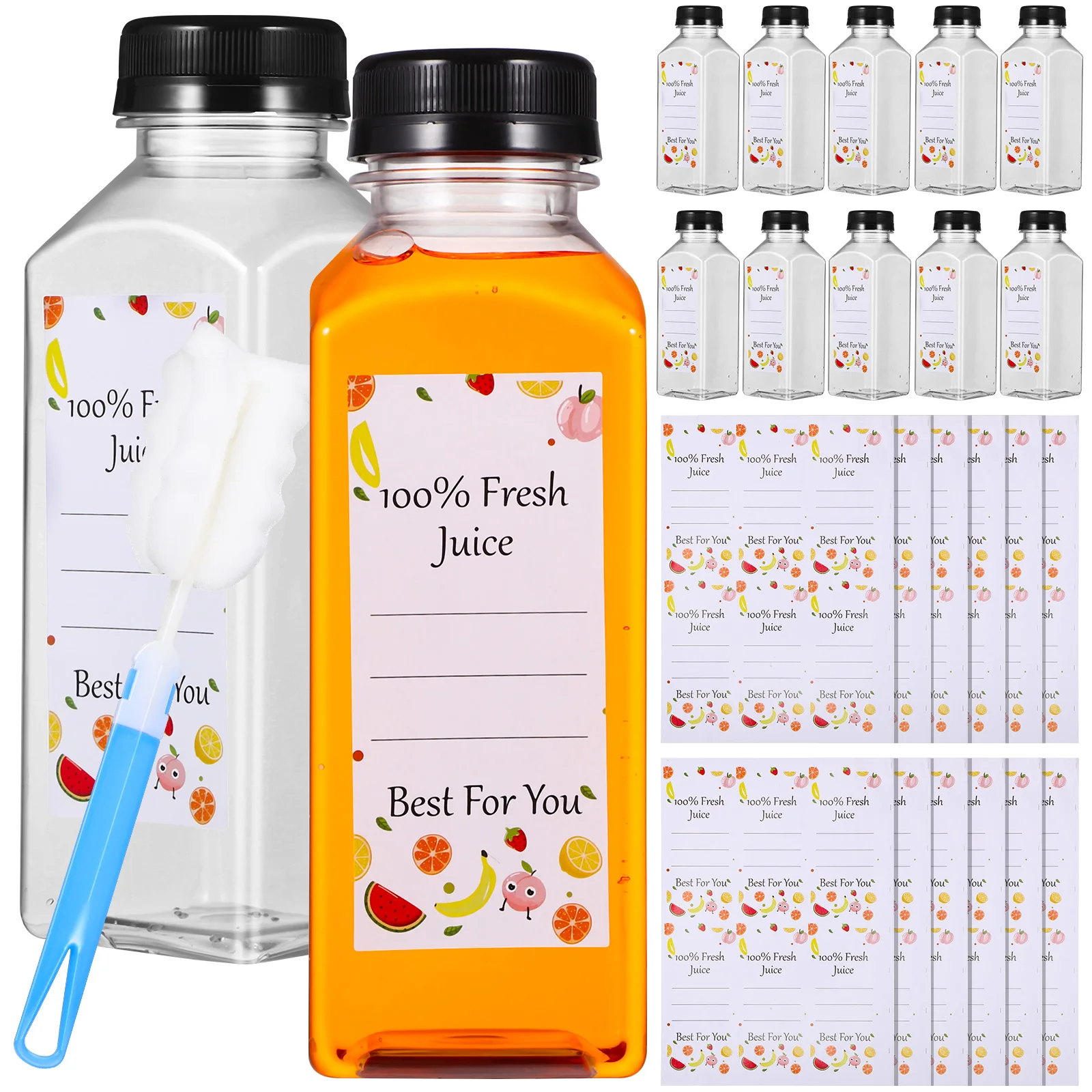 

1 set 360ml Beverage Bottles Lightweight Portable Cute Stickers Easy Wash Reusable Durable Tight Sealing Plastic Containers