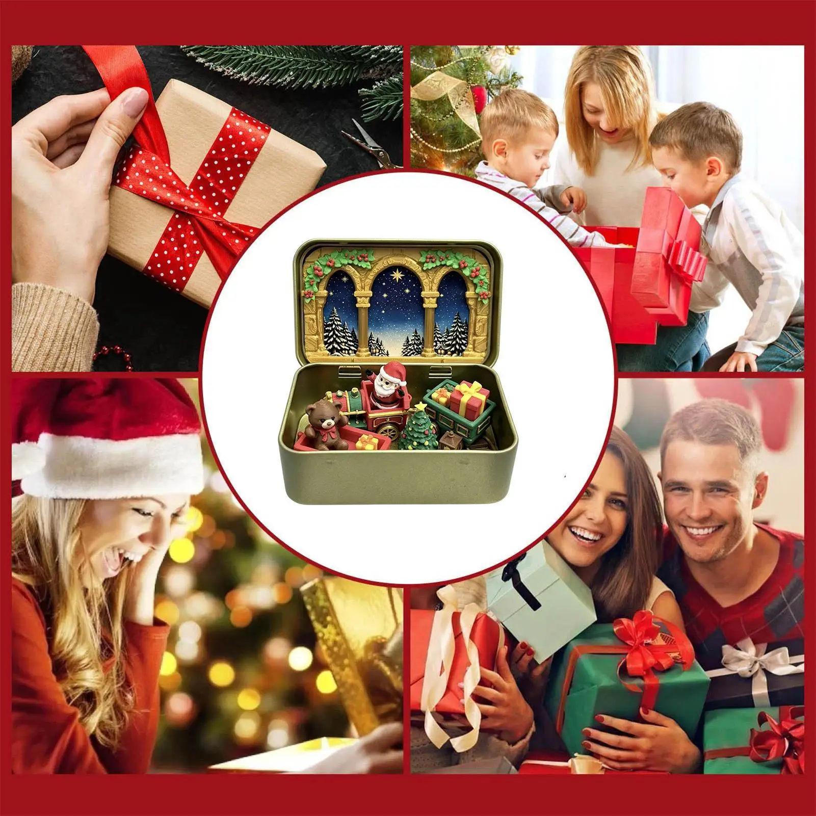 Christmas Scene In A Tin Box Pocket Size Tin Box Tabletop Decor Handcrafted Mini Christmas Train Scene For Goodie Bag Fillers