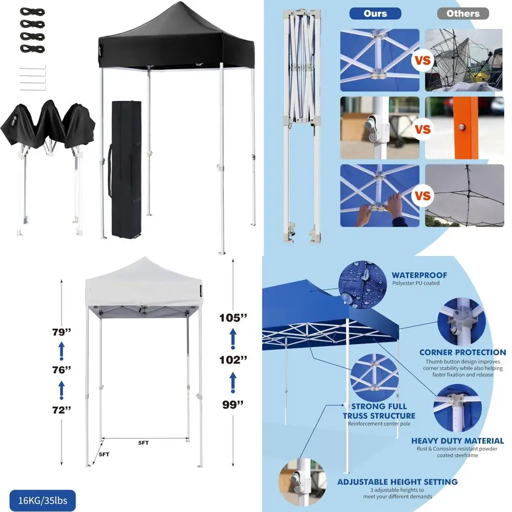 

Portable Outdoor Instant Sun Shelter 5x5 Pop Up Tent Commercial Beach Use Black Canopy