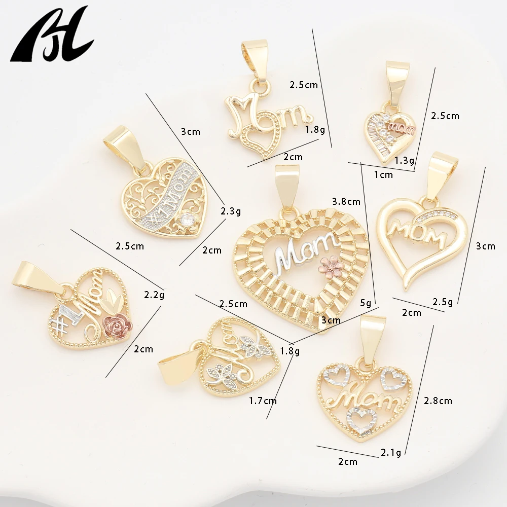 

New Selling 14K Electroplated Copper Alloy Gold Heart Pendant Stylish Fashion Charms for Mother's Day Gift
