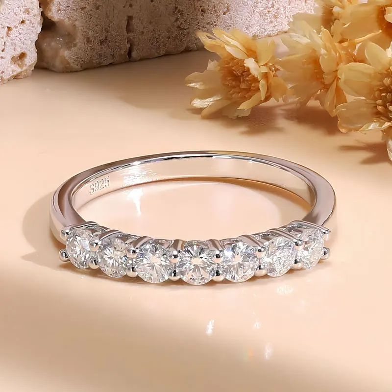 KNOBSPIN 3mm D Color Moissanite Ring s925 Sterling Sliver Plated 18k White Gold Eternity Band Wedding Engagement Rings For Women