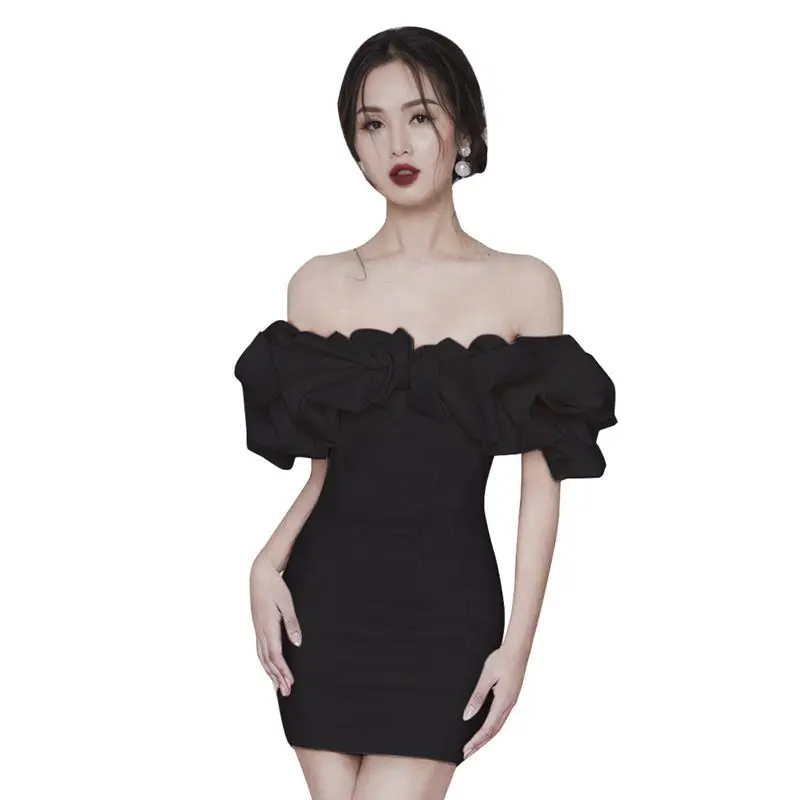 Ele Bla Off-oulder Bodycon Dr High-End Quali-jurk voor dames, rok uit één stuk, wikkelborst, H-ape silhouet