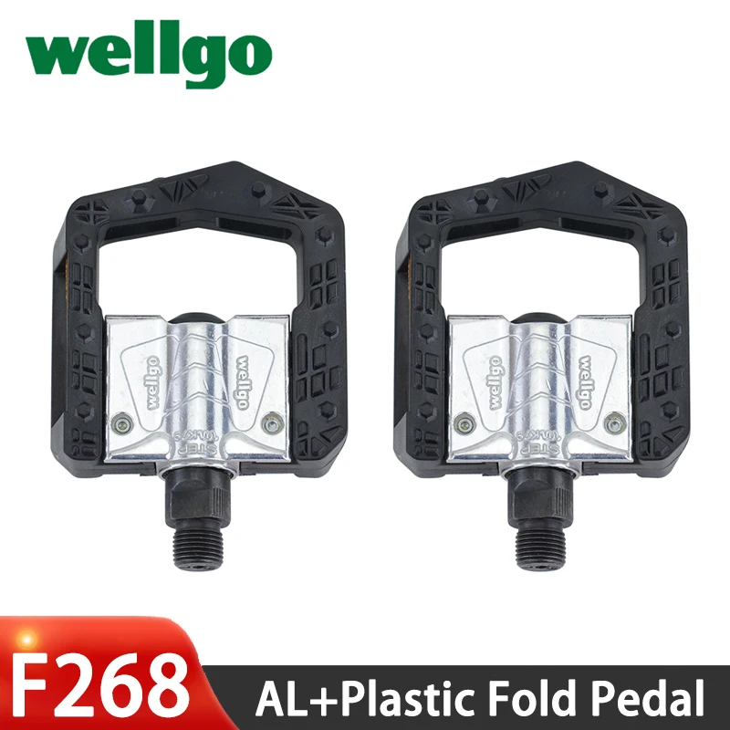 Wellgo F268 Bicycle Fold Pedal Aluminum Alloy+Plastic MTB Mountain Road Bike Cycling Pedal Silver+Black Color