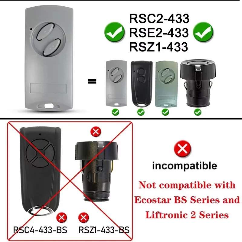 2026 New ECOSTAR RSE2 RSC2 RSZ1 433 MHz Gate Remote Control Rolling Code Garage Door Opener Hand Transmitter RSZ1-433 RSC2-433