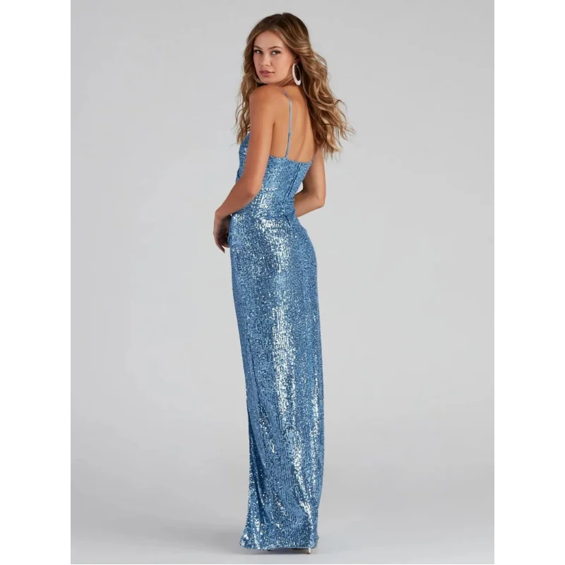 2025 Nuovo abito estivo con paillettes, abito da sera sexy per banchetti e balli di fine anno