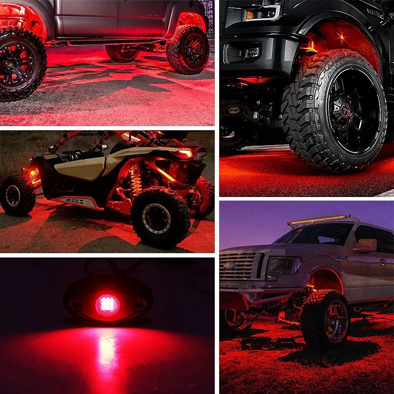 Kit de luces LED para Roca, luces de neón impermeables con brillo bajo, para Jeep, camión, ATV, Raptor, barco todoterreno, rojo, 8 cápsulas