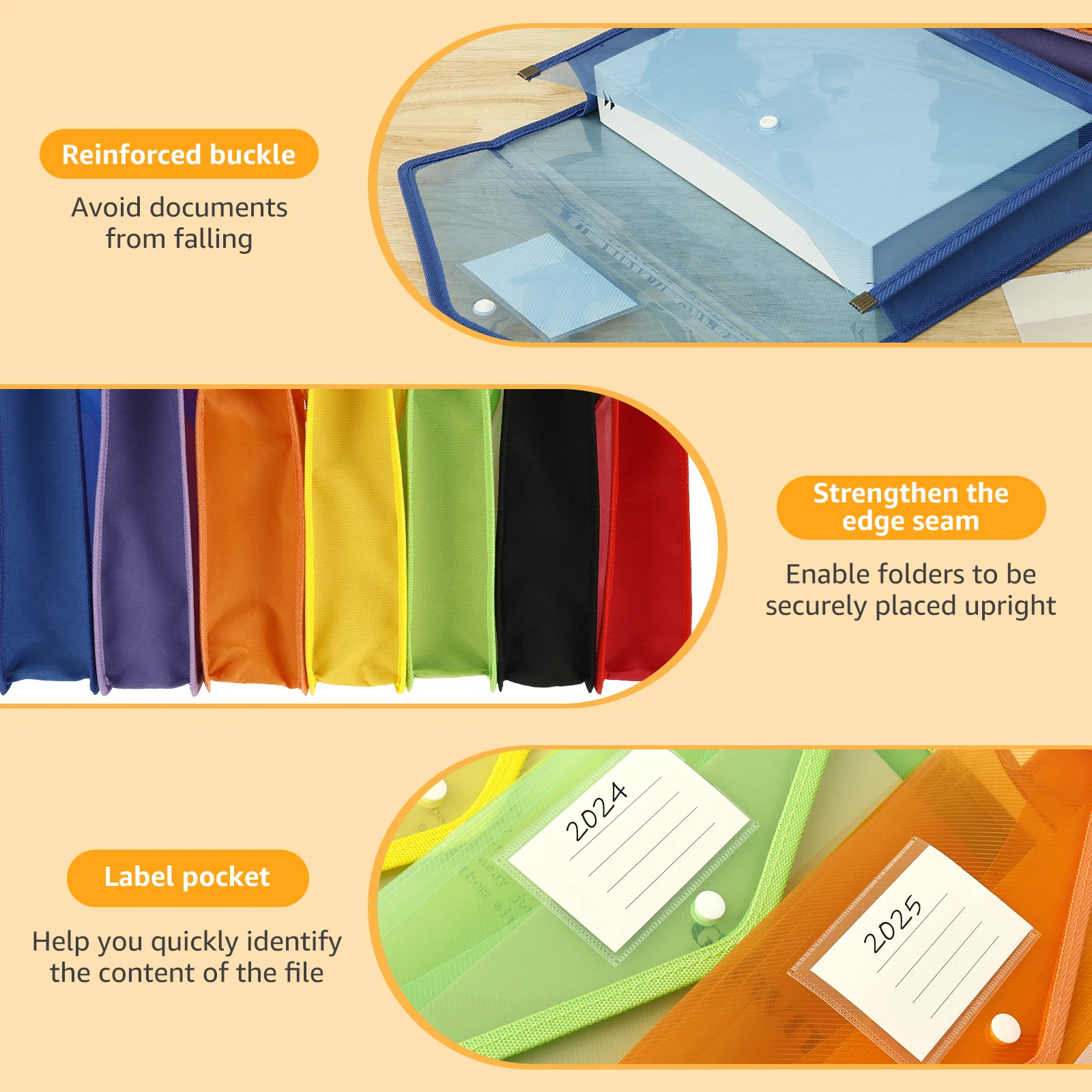 7Pcs A4 Plastic Wallet Folder Envelope Large Capacity Clear Waterproof Document Bag with Snap Button & Card Slot File Organizer