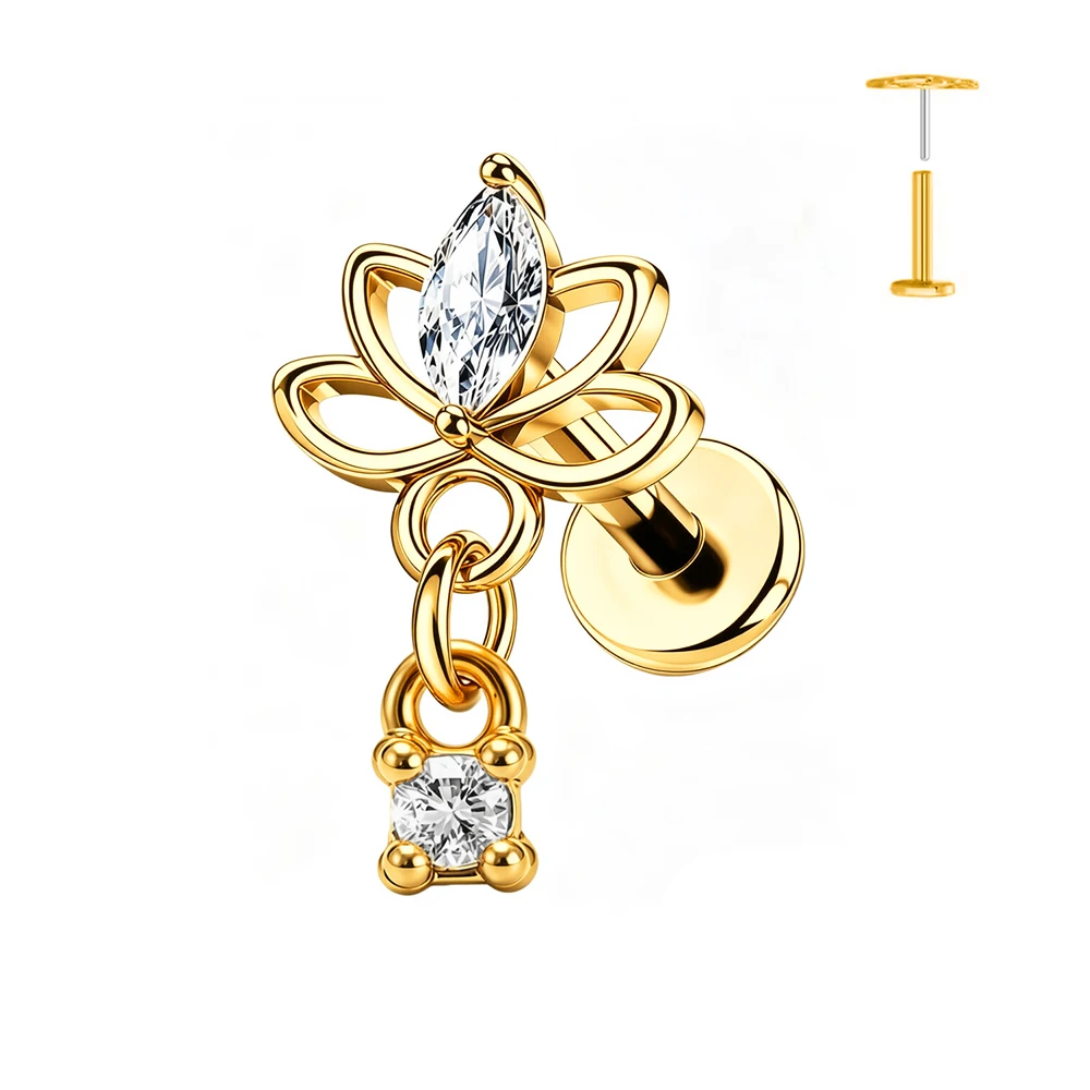 1 Stück Schmetterlings-Herz-Anhänger Piercing-Ohrringe G23 Titan Flache Rückseite Push-In Blumen-Labret-Stud Tragus Knorpel Körperschmuck – Detail 4