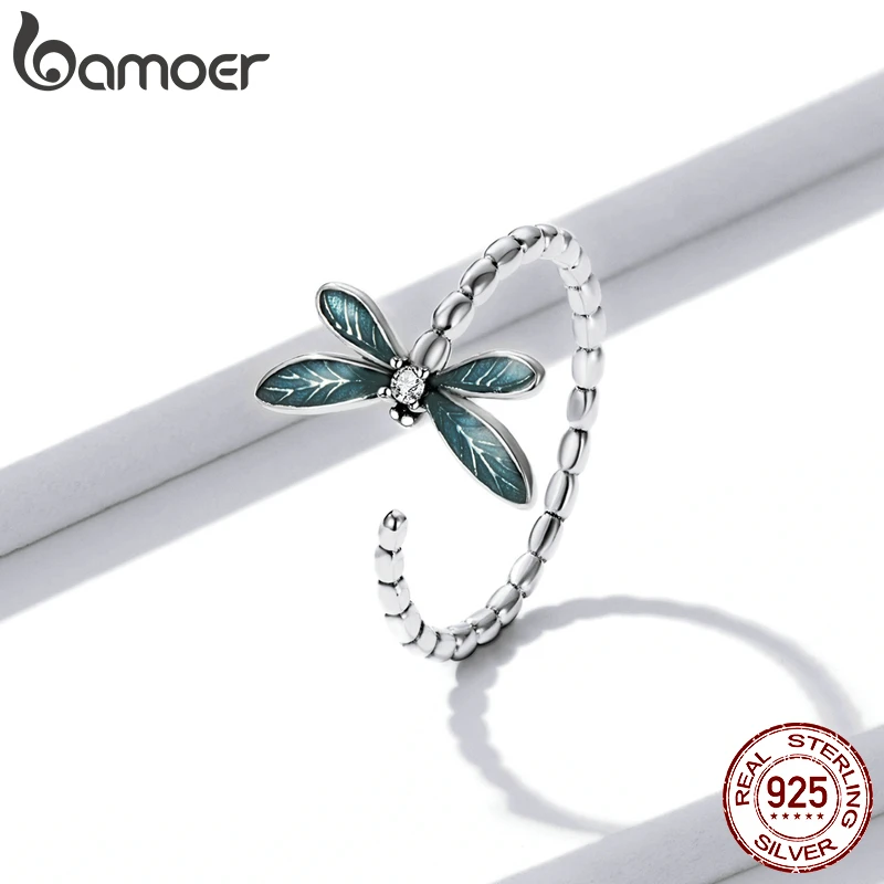 Bamoer-925 Anel De Girassol De Prata Esterlina Para Mulheres, Kingfisher Original, Anéis De Abertura, Floresta, Folha, Pássaro, Jóias Finas, Presentes De Festa