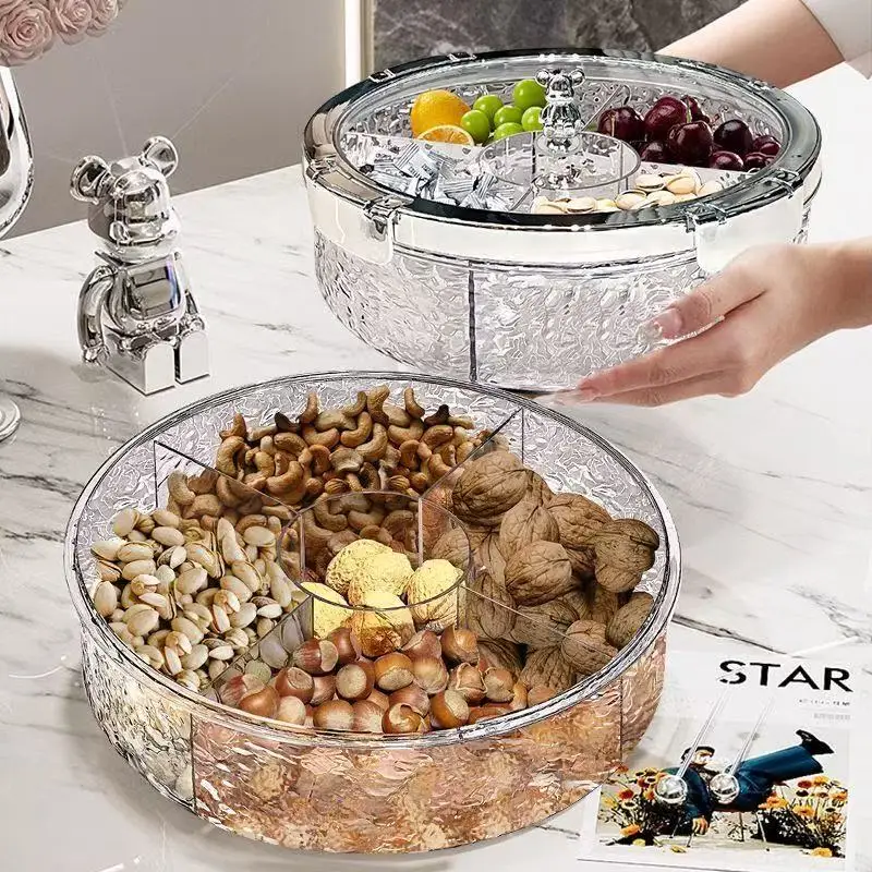 Plateau de service compartimenté avec couvercle pour fruits, bonbons, noix et autres collations - Boîte de rangement en plastique