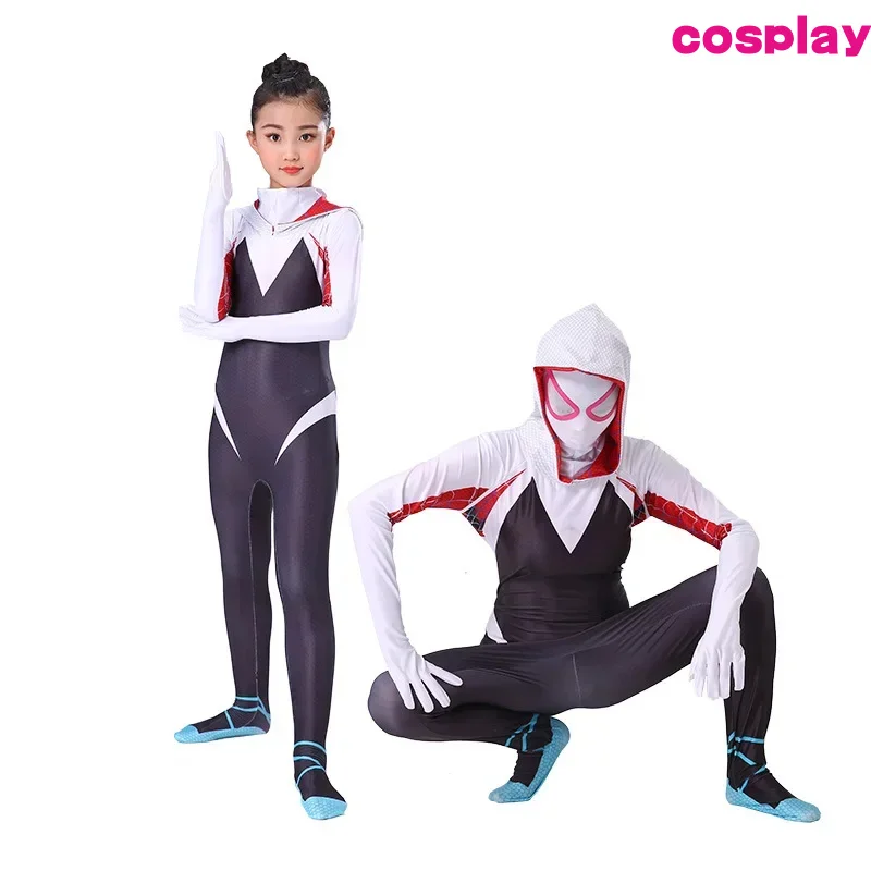 Gwen Spider Stacy Costume Women Kids Gwen Cosplay Girls Venom Jumpsuits Carnival Halloween Costumes For Kids Zentai Bodysuit D