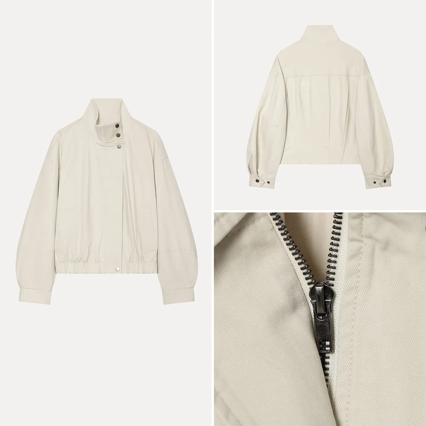 Women's Stand Collar Elastic Waist Jacket Barn Style Simple Design Autumn Fashion Outerwear Long Sleeve Standard Fit Zadata
