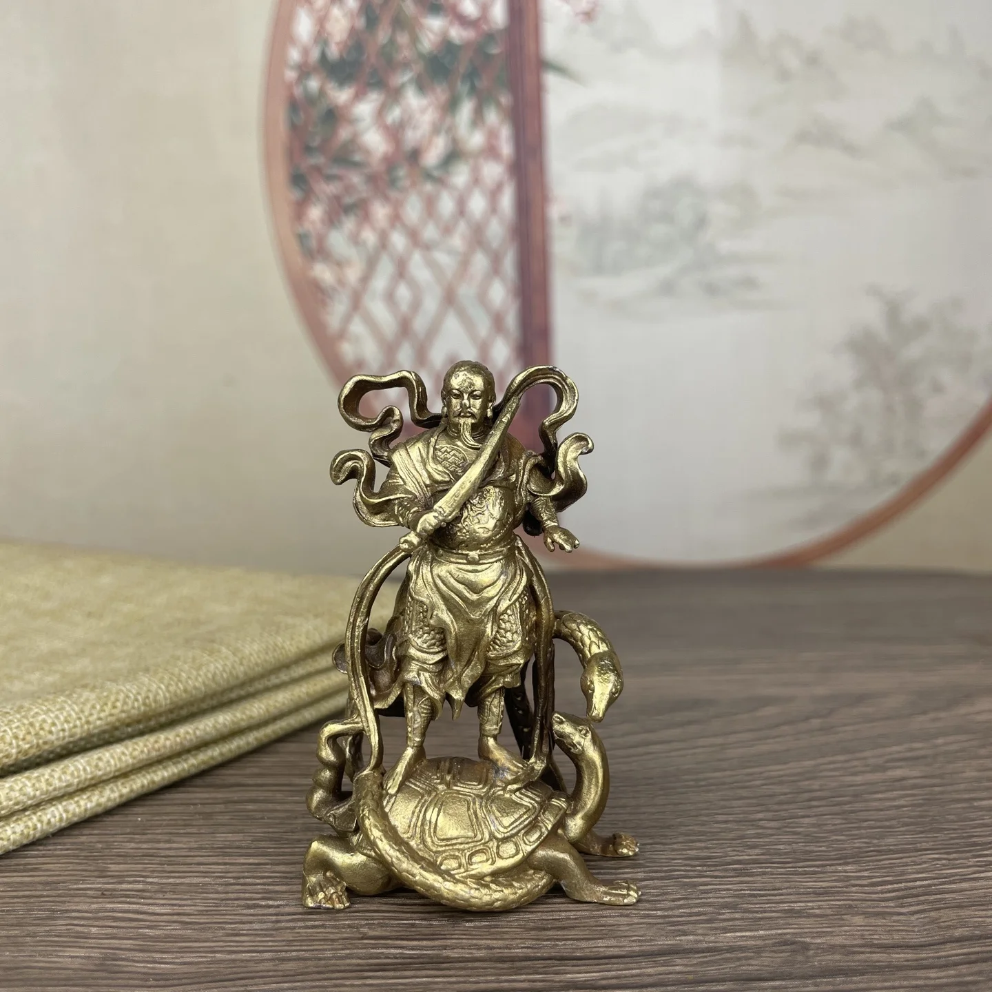 Metal Chinese style Zhenwu Emperor sculpture Feng Shui decorative statue collection art sculpture mini bronze statue