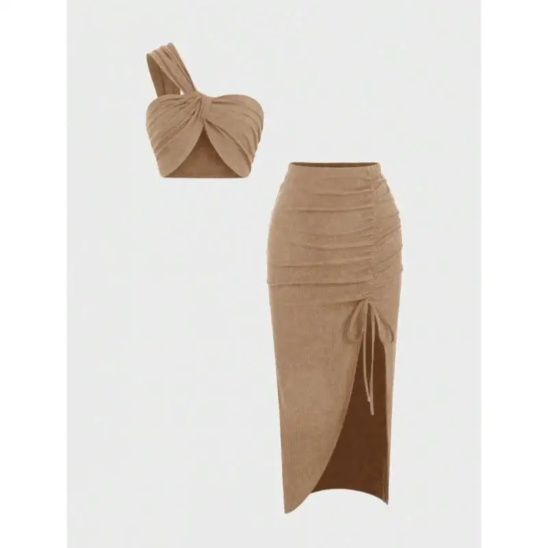 

New Asymmetric oulder Strap Top with Pleats Pure Color Casual Sportswear Set Seven Sve Length Autumn Season Men's Wear