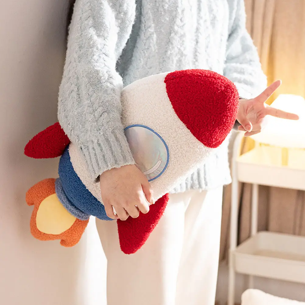 

Space Themed Rocket Pillow Soft Stuffed Animal for Kids Bedroom Boys Girls Toddler Bed Decoration