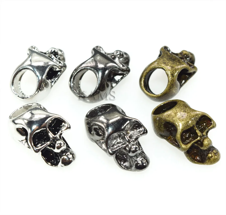 1 Pcs / Lot Single Vertical Hole Charm Metal Skull Beads for Paracord /Knife Lanyards 3 Colors