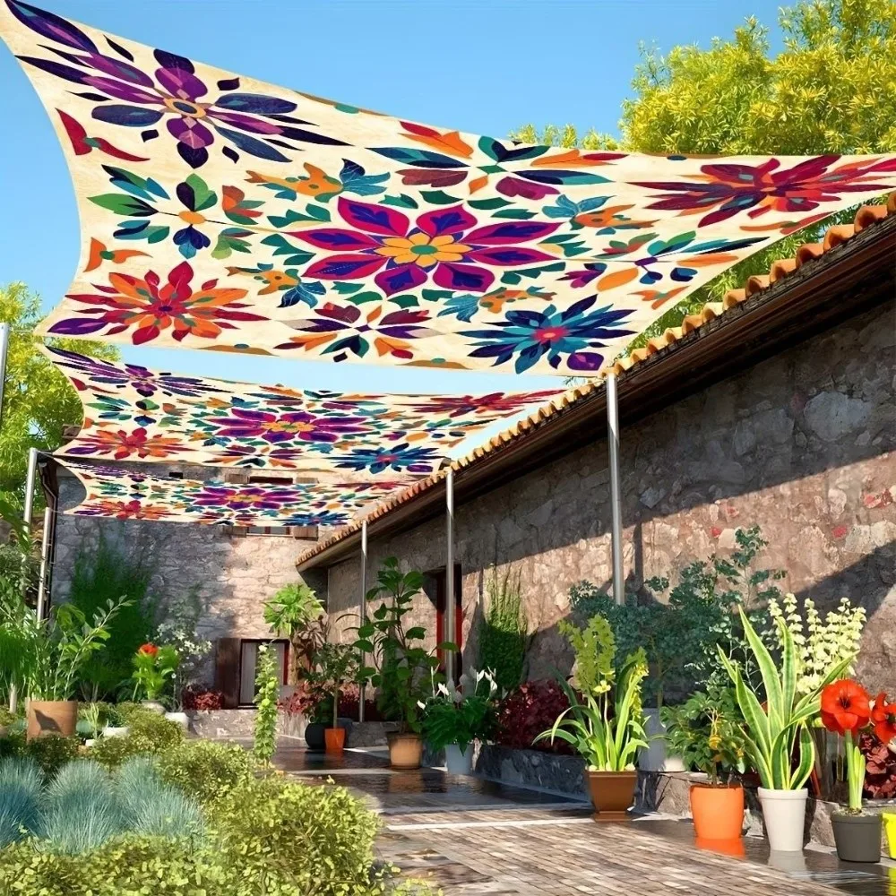 Durable Floral Printed Canopy Cloth Cover UV Resistant Dacron Sunshade Ceiling Cover Bohemian Style Outdoor Canopy Cover Picnic