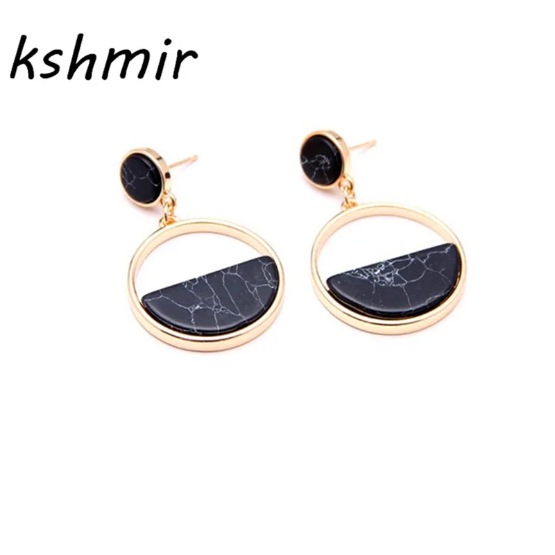 South Korea\'s new fashion simple geometric round marble long earrings girls popular earrings temperament EE88 earrings