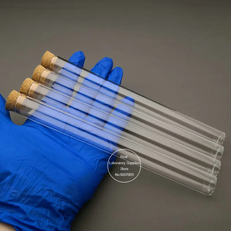 5-10-20pcs 20x100mm / 20x150mm / 20x200mm Clear Lab Flat Bottom Thickening  Glass Test Tube with Cork Stoppers